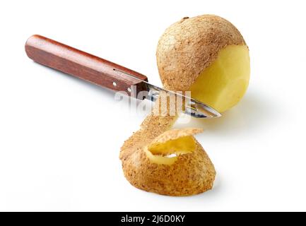 peeling potato isolated on white background Stock Photo
