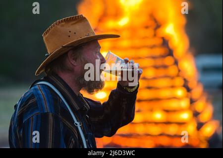 Walpurgis Night - Burning of the Witches. Huge bonfires with a witch figure are burnt in many places of the country. Bonfire in Zbysov near Brno, Czech Republic, April 30, 2022. (CTK Photo/Patrik Uhlir) Stock Photo