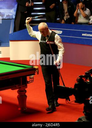 Sheffield, Yorkshire, UK. 30th April 2022: Crucible Theatre, Sheffield Yorkshire, England; Betfred World Championship Snooker Semi-final games:  John Higgins as he leaves the arena after losing to Ronnie O'Sullivan Credit: Action Plus Sports Images/Alamy Live News Stock Photo