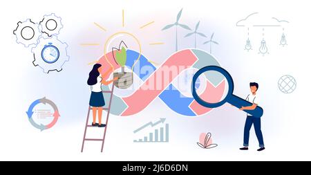 Circular Economy Symbol Sustainable Story Line concept Manufacturing cycle Optimal reuse of resources vector illustration Environmental friendly indus Stock Vector