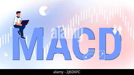 MACD Moving Average Convergence Divergence indicator technical analysis Stock and cryptocurrency exchange graph, forex analytics and trading market ch Stock Vector