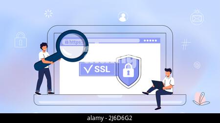 HTTPS Protected connection Secure protocol Security communication online networks Safe browsing Internet surfing on net and data sertificate encryptio Stock Vector