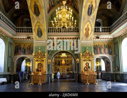 Kazan - June 16, 2021: Inside the Annunciation Cathedral, Kazan, Tatarstan, Russia. Luxury ornate interior of Russian Orthodox church, old landmark of Stock Photo