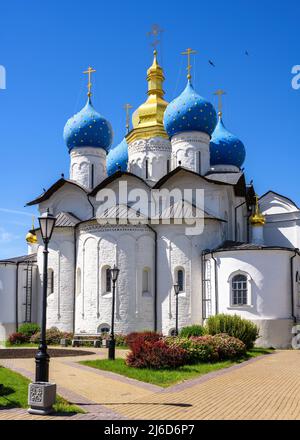 Annunciation Cathedral in Kazan Kremlin, Tatarstan, Russia. Russian Orthodox church, old landmark of Kazan in summer. This place is tourist attraction Stock Photo