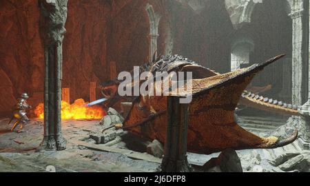 Warrior knight with medieval battle scene illustration in the ...