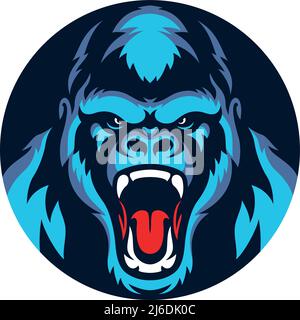 Aggressive Gorilla Roaring Logo Design Stock Vector