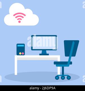 computer working with internet cloudscape Stock Vector