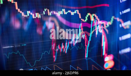 Candle stick graph chart of stock market investment trading. The Forex graph chart on the digital screen. Bar graphs, Diagrams, financial figures. For Stock Photo