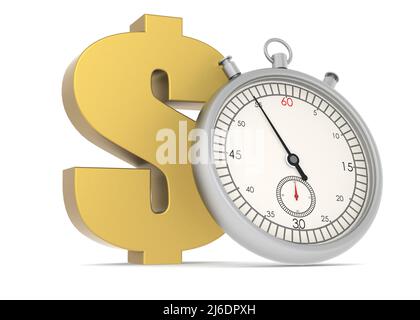 Dollar sign with stopwatch isolated, 3d rendering Stock Photo