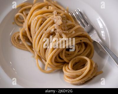 Bigoli alla Veneta, also called Bigoli in Salsa, an Italian Pasta Dish with Anchovies from the Veneto Region of Italy Stock Photo