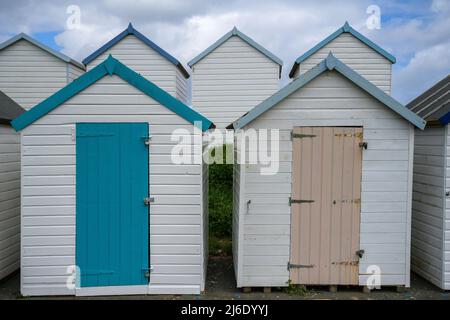 Colourful beach huts in Devon, England Stock Photo