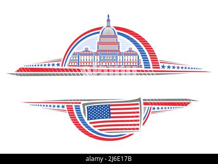 Vector border for American Holidays with empty copy space for congratulation text, decorative layout with illustration of United States Capitol and am Stock Vector