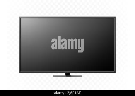Realistic TV screen. Modern stylish lcd panel, led type. Large computer monitor display mockup. Blank television template. Graphic design element for Stock Vector