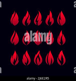 Fire flames, set red icons Stock Vector