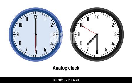 blue and black color Analog clock time.06-00, 07-30. with white background. vector Stock Vector
