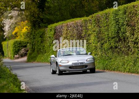 Various marques taking part in the classic cars springtime Rotary Club charity 'Wye Run' through Wales and the Wye Valley. Stock Photo