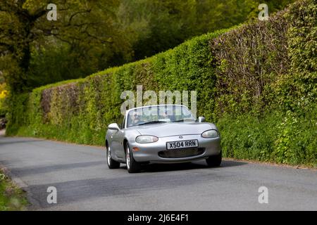 Various marques taking part in the classic cars springtime Rotary Club charity 'Wye Run' through Wales and the Wye Valley. Stock Photo