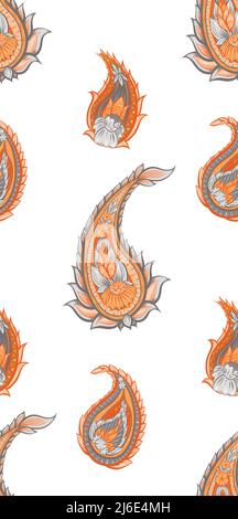Vector seamless simple paisley pattern. Tribal buta flower texture on white background. Indian ornament for fabric. Wallpaper with boho decoration Stock Vector