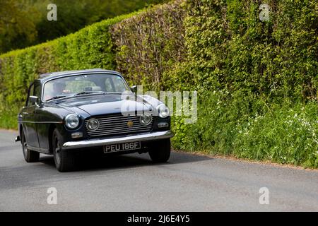 Various marques taking part in the classic cars springtime Rotary Club charity 'Wye Run' through Wales and the Wye Valley. Stock Photo