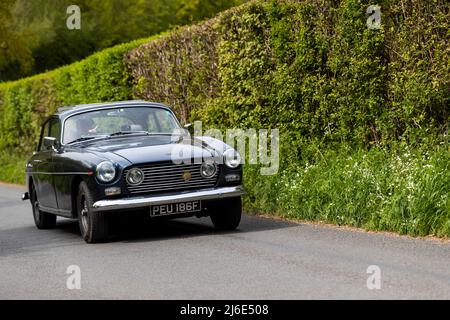 Various marques taking part in the classic cars springtime Rotary Club charity 'Wye Run' through Wales and the Wye Valley. Stock Photo