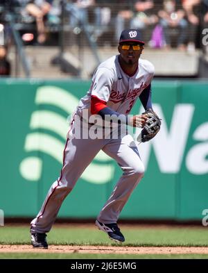 April 30 2022 San Francisco CA, U.S.A. San Francisco shortstop Brandon  Crawford (35) at second base during MLB game between the Washington  Nationals and the San Francisco Giants. Giants won 9-3 at