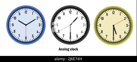 blue and black and yellow color analog clock. time 10.10, 01.30, 05.30 vector Stock Vector