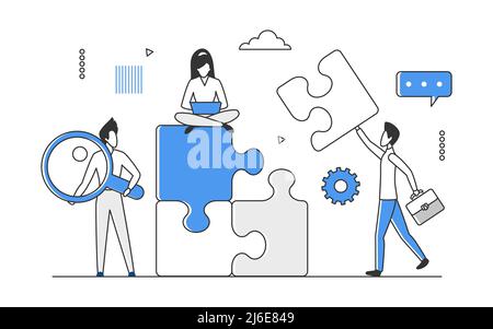 Efficient and innovative business team work solutions. Organizational objectives and building jigsaw vector monocolor illustration Stock Vector