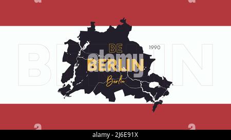 6 of 16 states of Germany with a name, capital and detailed vector Berlin map for printing posters, postcards and t-shirts Stock Vector