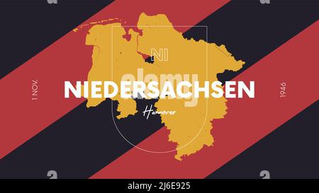 3 of 16 states of Germany with a name, capital and detailed vector Niedersachsen map for printing posters, postcards and t-shirts Stock Vector