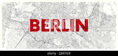 City map Berlin, detailed road plan widescreen vector poster Stock Vector