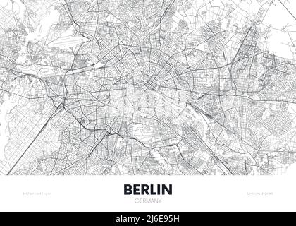 City map Berlin Germany, travel poster detailed urban street plan, vector illustration Stock Vector