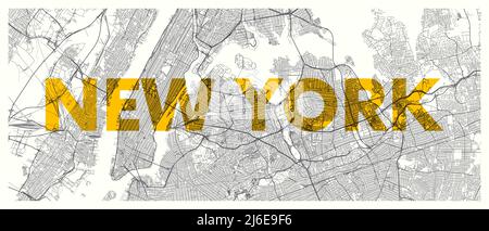 City map New York, detailed road plan widescreen vector poster Stock Vector