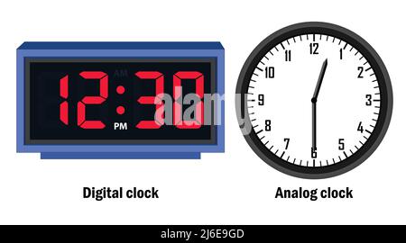 Digital clock and analog clock time 12.30 vector Stock Vector