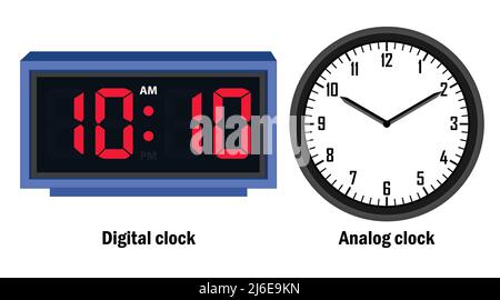 Digital clock and analog clock time 10.10, vector Stock Vector