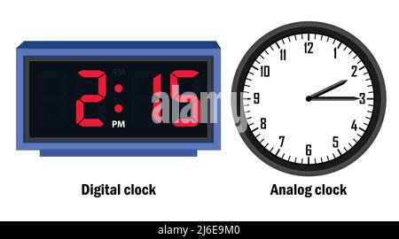 Digital clock and analog clock time 12.15, vector Stock Vector Image ...