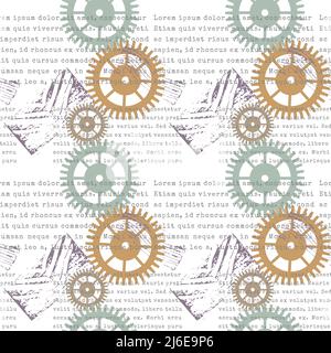 Pattern steampunk cogwheels gears stamp text. White background. Vector illustration Stock Vector