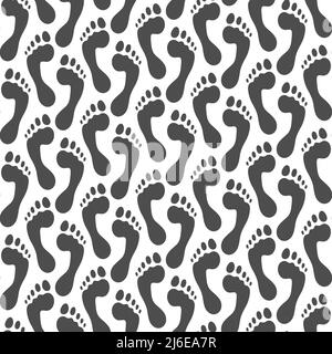 Seamless pattern with footprint, feet, footstep. Vector background with isolated objects on white. Stock Vector