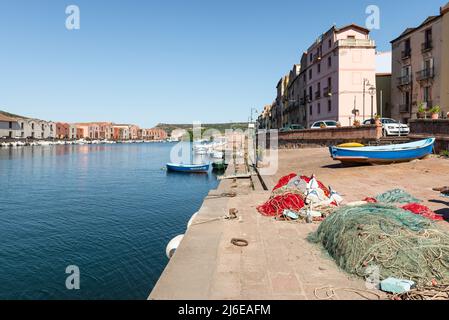 Fishing boat on the Temo River in Bosa, Oristano Province, Sardinia, Italy,  Europe Stock Photo - Alamy