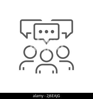 Group of people and chat bubble icon set. Teamwork, speech balloon, talking person filled vector symbol. Stock Vector