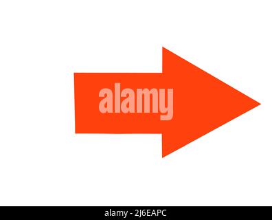 Bright orange arrow pointing right on a white background Stock Photo