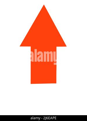 Orange arrow pointing upwards on a white background Stock Photo