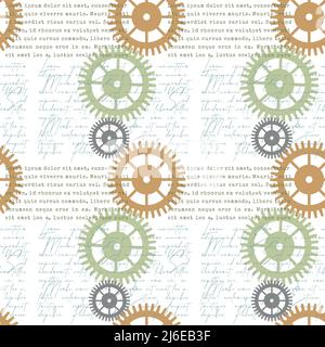 Pattern steampunk cogwheels gears text. White background. Vector illustration Stock Vector