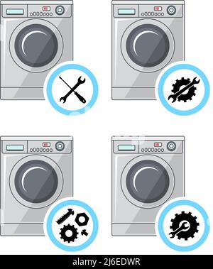 Repair service concept. Icons set: wrench, screwdriver, hammer, screw, nut, bolt and gear. Services icon or button isolated on white background. Mendi Stock Vector