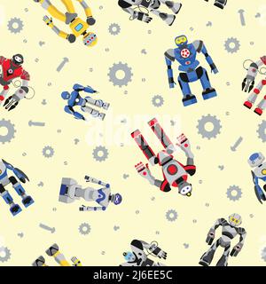 Colorful pattern with various kinds of detailed robots Stock Vector