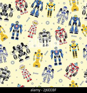 Pattern with various kinds of detailed robots and cogwheels isolated on ...