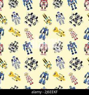 Colorful pattern with various kinds of detailed robots Stock Vector