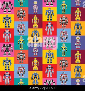 Colorful pattern with various kinds of detailed robots Stock Vector