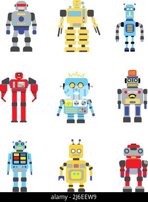 Toy robots isolated vector collection. Retro 1990s style cute robot ...