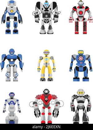 Toy robots isolated vector collection. Retro style cute robot character ...