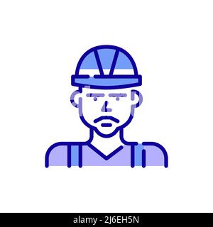 Construction contractor wearing a hard hat and overall. Pixel perfect, editable stroke color icon Stock Vector